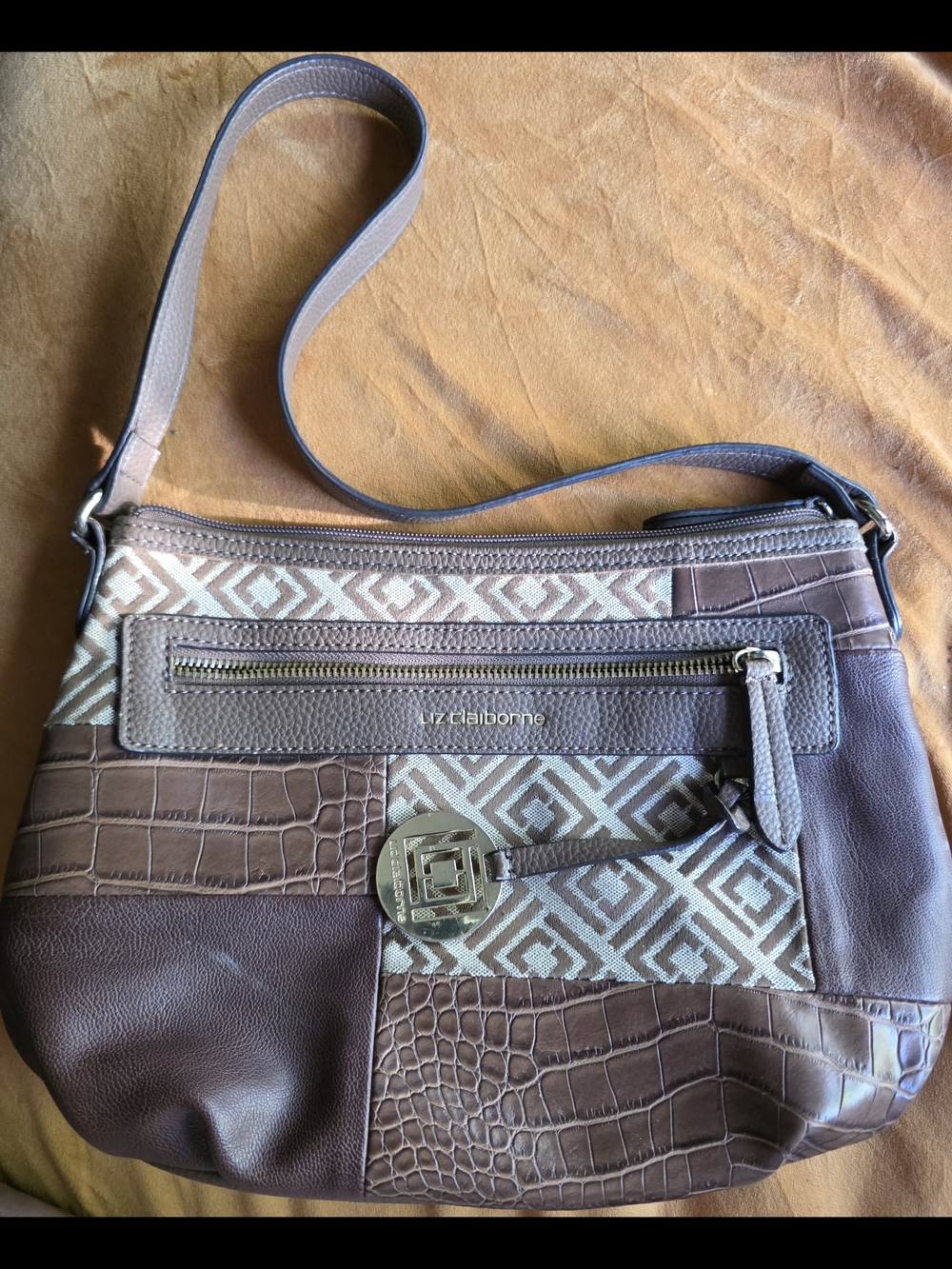 Fun Y2K Liz Claiborne Brown Patchwork Crossbody Bag